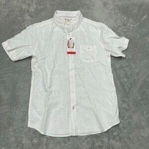 Weatherproof Vintage White Washable Linen Shirt Short Sleeves M a0017